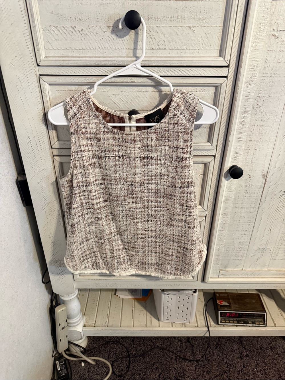 W5 Neutral Tweed Sleeveless Crop Top - Brown & Cream
